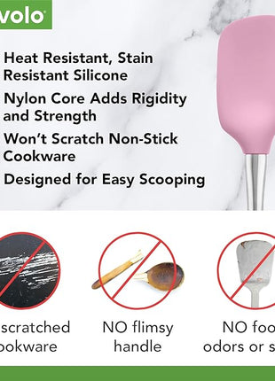 Tovolo Spoon Spatula Spoonula with Stainless Steel Handle Ergonomic Grip Pink Sorbet, Silicone Scoopula Kitchen Utensil Non Scratch Easy Clean Dishwasher Safe Heat Resistant Flex Core Scoop Spatula