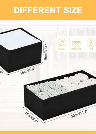 DIMJ Drawer Organizers, Set of 12 Clothes Drawer Organizer, Foldable Closet Drawer Organizer, Dresser Drawer Organizers Dividers for Baby Clothes, Socks, Belt, Tie (Black)