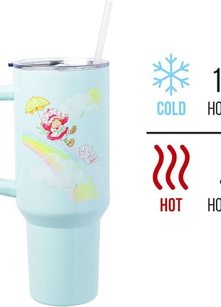 Silver Buffalo Strawberry Shortcake and Custard Stainless Steel Tumbler with Handle, Fits in Standard Cup Holder, 40 Ounces