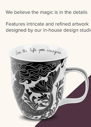 Karma Gifts 16 oz Black and White Boho Mug Mermaid - Cute Coffee and Tea Mug - Ceramic Coffee Mugs for Women and Men