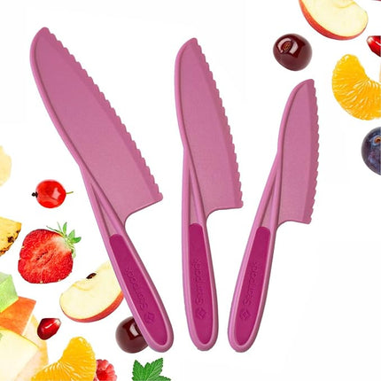 Starpack 'Finger Loving' Kid Safe Kitchen Knife Set of 3 - Kids Knife Set for Real Cooking - Serrated Edges Toddler Knife Sets for 3+ Year Olds - Montessori Knife Sets - BPA-Free Nylon Knives for Kids