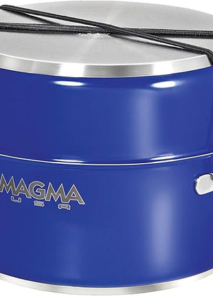 Magma 10 Piece Gourmet Nesting Stainless Steel Cookware Set with Ceramica Non-Stick, Induction Compatible, Oven Safe to 500°F - Suitable for All Stovetops, Removable Handles, Cobalt Blue
