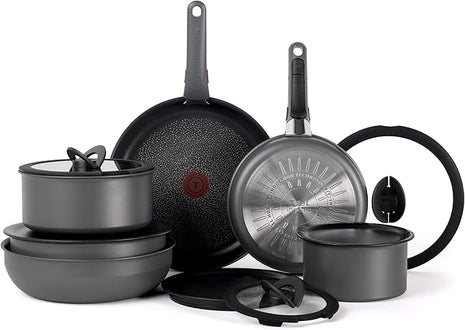 T-fal Ingenio Expertise Non Stick Cookware Set 14 Piece, Induction, Oven Broiler Safe 500F, Detachable/Removable Handle, Kitchen, Cookware, Pots and Pans, RV, Camping, Fry Pans, Dishwasher Safe, Gray