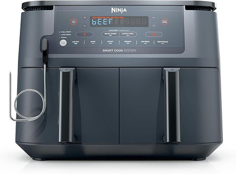 Ninja Air Fryer, Thermometer, Roast, Bake, Air Fry, Crisps, Broil, Reheats, Keep Warm, 10-in-1, Fries, Frozen Food, Veggies, and Meat, Quick Meals, Healthy Meals, Less Oil, 10 QT, Cyberspace, DZ550GY
