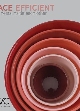 COOK WITH COLOR Mixing Bowls with Lids - 12 Piece Plastic Nesting Bowls Set includes 6 Prep Bowls and 6 Lids, Rhombus Design - Microwave Safe (Rose)