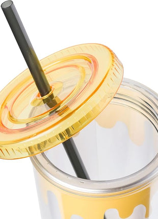 Silver Buffalo Winnie the Pooh Here for Hunny Plastic Tall Cold Cup with Lid and Straw, 20 Ounces