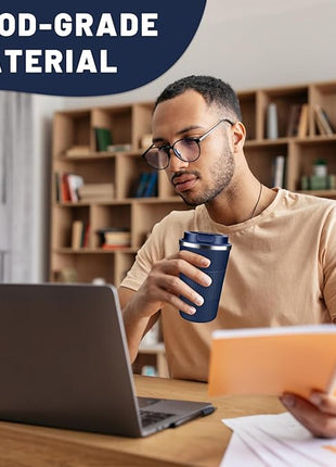 Insulated Coffee Tumblers with Flip Lid 12oz / 17oz, Stainless Steel Travel Coffee Mug Leak Proof, Vacuum Insulated Coffee Mug Reusable Cup, Keeps Cold and Hot for Coffee Tea