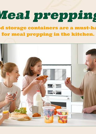 Glotoch 48 Pack (Mixed) 8 oz. and 16 oz. Plastic Containers with Lids, Leak Proof Deli Containers, Meal Prep Soup Containers, BPA Free, Reusable, Freezer Dishwasher Microwave Safe, Mixed sizes