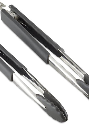 Anolon SureGrip Dishwasher Safe Nonstick Locking Cooking Tongs Set/Salad Serving Tools, 9 Inch and 12 Inch, Graphite Gray