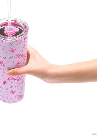 Dragon Glassware x Barbie Vacuum Insulated Tumbler with Lid and Straw - 24 oz Tumbler Cup with 2 Straws - Stainless Steel Tumbler with Straw for Water, Iced Tea - Travel Coffee Tumbler - Love Out Loud