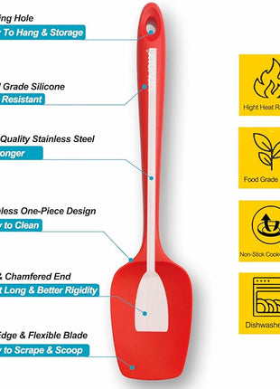 Silicone Spatula Set, High Heat Resistan Rubber Spoon Spatula, Non-Stick Spoonula with Seamless One Piece Design, Flexible Scrapers Baking Mixing Tool,3 Pack,Red