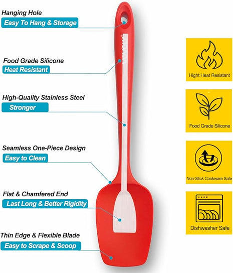 Silicone Spatula Set, High Heat Resistan Rubber Spoon Spatula, Non-Stick Spoonula with Seamless One Piece Design, Flexible Scrapers Baking Mixing Tool,3 Pack,Red