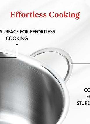 Vinod Stainless Steel Induction Friendly Tuscany Set 5 Pieces - Saucepan (14 cm/1.3 Litre), 3 Cassseroles (14 cm,16 cm & 18 cm/1.3,2 & 2.8 Litre), Frypan (18 cm) & 3 Glass Lids