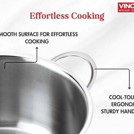 Vinod Stainless Steel Induction Friendly Tuscany Set 5 Pieces - Saucepan (14 cm/1.3 Litre), 3 Cassseroles (14 cm,16 cm & 18 cm/1.3,2 & 2.8 Litre), Frypan (18 cm) & 3 Glass Lids