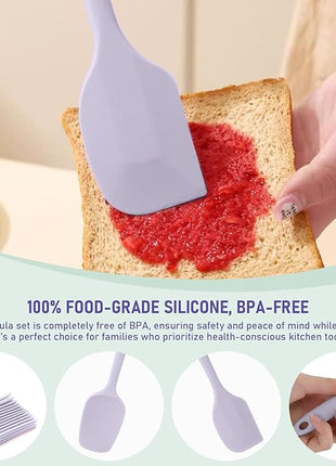 Silicone Spatula Set of 6, Heat-Resistant Food Grade, Nonstick Rubber Kitchen Utensils with Stainless Steel Core for Cooking, Baking & Mixing (Purple)