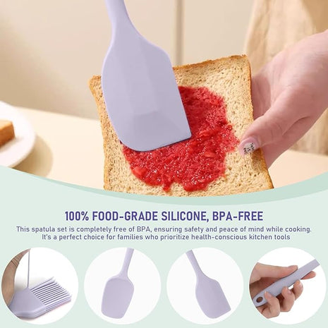 Silicone Spatula Set of 6, Heat-Resistant Food Grade, Nonstick Rubber Kitchen Utensils with Stainless Steel Core for Cooking, Baking & Mixing (Purple)