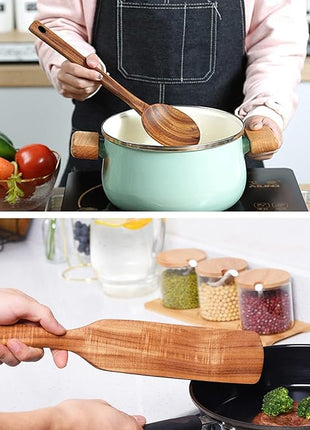 Spurtle Set,Wooden Spurtle Set of 9,Wooden Spoons for Cooking, Natural Teak Wooden Utensils for Cooking, Stirring, Mixing, Serving,Spurtles Kitchen Tools As Seen On Tv