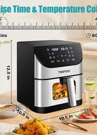 Air Fryer TINPOO 6.2 QT Oilless Large Capacity 1500W Oven Air Fryers Healthy Cooker with 10 Preset, Visual Cooking Window, Non-Stick Basket