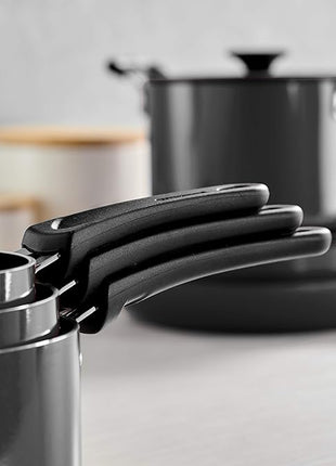 Tramontina Aluminum Non Stick 6-Piece Nesting Sauce Pan Set with Lids - Gray, Kitchen Nonstick Cookware Set, Dishwasher and Oven Safe