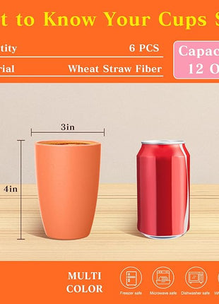 Homienly Wheat Straw Cups, Alternatives to Plastic Cups Reusable Set of 6, Unbreakable Drinking Cup Water Tumblers for Kitchen,Camping, Party, Dishwasher Safe Drinking Glasses Set(12 OZ, Colorful)