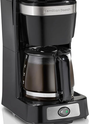 Hamilton Beach 5 Cup Drip Coffee Maker with Easy FrontFill Basket, Compact Design, Works with Smart Plugs, Glass Carafe, Auto Pause and Pour, Black & Stainless Steel (46112)