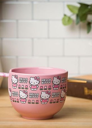 Silver Buffalo Sanrio Hello Kitty Flowers Pattern Ceramic Ramen Noodle Rice Bowl with Chopsticks, Microwave Safe, 20 Ounces