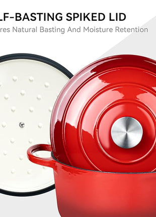 Miereirl 6 Quart Enameled Dutch Oven Pot with Lid, Cast Iron Dutch Oven with Dual Handles for Bread Baking, Cooking, Non-stick Enamel Coated Cookware (Red)