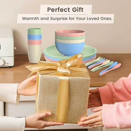 Wheat Straw Dinnerware Sets, 20 PCS Dishes Dinnerware Set Microwave and Dishwasher Safe, Lightweight Unbreakable Dishes, Reusable Dinner Plates Kids Plates and Bowls Sets for Kitchen, Camping