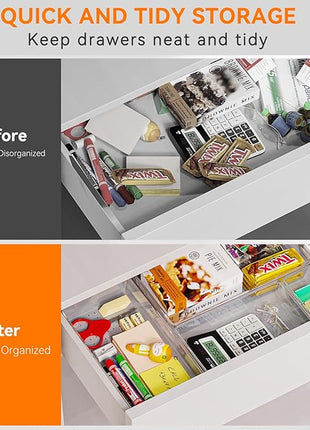 Criusia 36 Pack Large Clear Plastic Drawer Organizer Bins - 6 Size Acrylic Kitchen Drawer Organization and Storage for Utensils Gadgets, Office Bathroom and Vanity Organizer for Makeup Accessoires