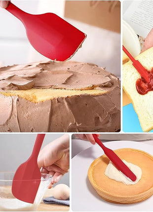 5 Piece Red Silicone Spatula Set, Heat Resistant Rubber Spatulas Set, Kitchen Spatula Set Dishwasher Safe for Nonstick Cookware Baking Cooking