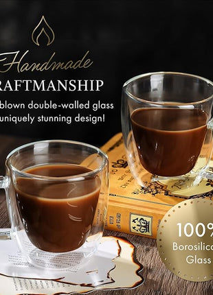 ELIXIR GLASSWARE Double Wall Espresso Shot Glass - 5.4 oz - Set of 2 Glass Coffee Mugs - Double Walled Glass Coffee Mugs, Insulated Clear Glass Espresso Mugs, Double Wall Insulated Glasses