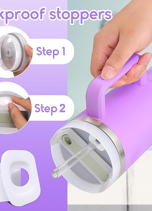 Mity rain 6PCS Cup Accessories Set for Stanley Cup 30oz 40oz tumbler with handle, Including Silicone Straw Topper Cover Cap and Boot, Spill Proof Stopper, Handle Charm, Initials Sticker (Letter M)