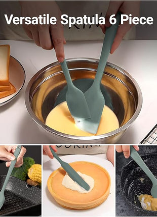 Silicone Spatula Set of 6, Rubber Spatulas Silicone Food Grade, Kitchen Utensils Set Heat Resistant Nonstick Easy to Clean Dishwasher Safe for Baking,Cooking,Mixing (Green)