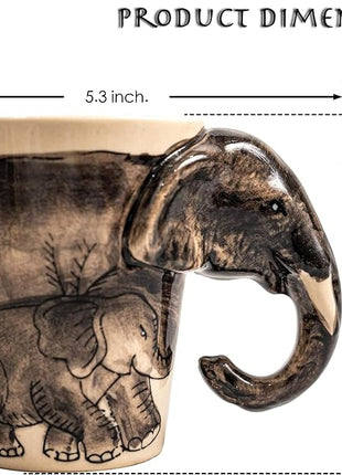 IYARA CRAFT 3D Elephant Mug 11oz – Handcrafted Ceramic Coffee Cup with Sculpted Elephant Handle, Microwave & Dishwasher Safe, Unique Wildlife Gift for Animal Lovers, Women, Christmas & Holiday Gifts