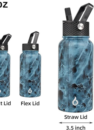 BJPKPK Insulated Water Bottles with Straw Lid, 27oz Stainless Steel Water Bottle with 3 Lids, Leak Proof BPA Free Metal Thermo, Mugs, Tumblers, Keep Cold Hot -Ocean