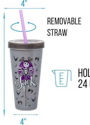 Silver Buffalo Disney Nightmare Before Christmas Character Grid 4 Pack Color Change Plastic Tumbler, 24 Ounces