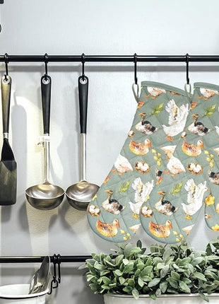 Oven Mitts Cotton Fashion Cute Teal Design 1pair Heat Resistant Oven Gloves Safe Cooking Baking Grilling Barbecue Machine Washable Pot Holders (Teal)