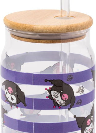 Silver Buffalo Sanrio Hello Kitty and Friends Kuromi 2 Pack Glass Jar Tumbler with Bamboo Lid and Glass Straw, 16 Ounces