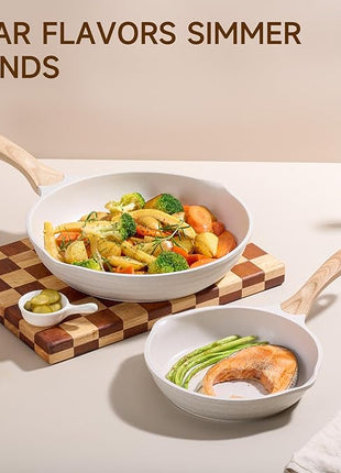 JEETEE 10 Inch Nonstick Frying Pan, Stone Coating Cookware, Nonstick Omelette Pan with Heat-Resistant Handle, Compatible with All Stoves (Beige)