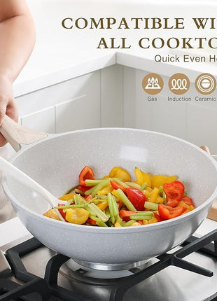 Kordisen Ceramic Wok Pan, 12 Inch Nonstick Wok with Lid, Healthy Non Toxic Woks & Stir-fry Pans for Cooking, Induction Cookware, PFOA & PFAS Free