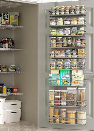 Moforoco Grey 9-Tier Over The Door Pantry Organizer, Pantry Organization and Storage, Black Hanging Basket Wall Spice Rack Seasoning Shelves