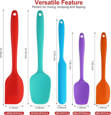5 Piece Silicone Spatula Set - Rubber Spatula - 600°F Heat Resistant Baking Spoon & Spatulas (Multicolor-5)