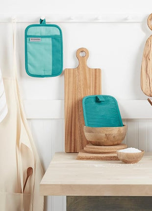 KitchenAid Beacon Two-Tone Non-Slip Pot Holder Set, Aqua Sky, 7"x10", 2 Piece
