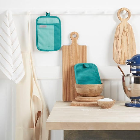 KitchenAid Beacon Two-Tone Non-Slip Pot Holder Set, Aqua Sky, 7"x10", 2 Piece