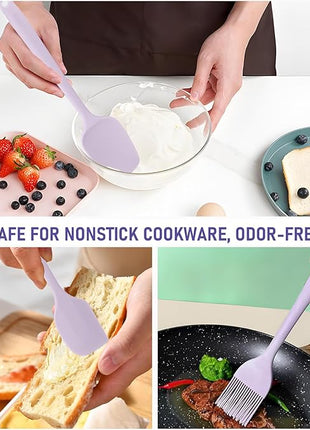 Silicone Spatula Set of 6, Heat-Resistant Food Grade, Nonstick Rubber Kitchen Utensils with Stainless Steel Core for Cooking, Baking & Mixing (Purple)