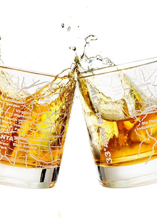 Greenline Goods Whiskey Glasses - 10 Oz Tumbler Gift Set for Atlanta lovers, Etched with Atlanta Map | Old Fashioned Rocks Glass - Set of 2