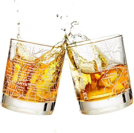 Greenline Goods Whiskey Glasses - 10 Oz Tumbler Gift Set for Atlanta lovers, Etched with Atlanta Map | Old Fashioned Rocks Glass - Set of 2