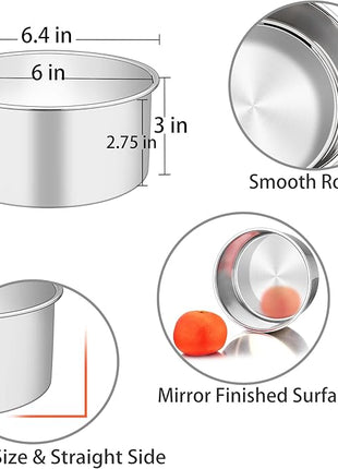 TeamFar 6 Inch Cake Pan, 6” x 3” Deep Round Cake Pan Tier Baking Pans Set Stainless Steel, For Baking Steaming Serving, Healthy & Toxic Free, Deep & Straight Size, Oven & Dishwasher Safe - Set of 4