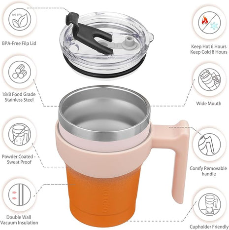BJPKPK Tumbler With Handle And Straw 10 oz Insulated Tumblers With Lid Stainless Steel Coffee Cups,Coral