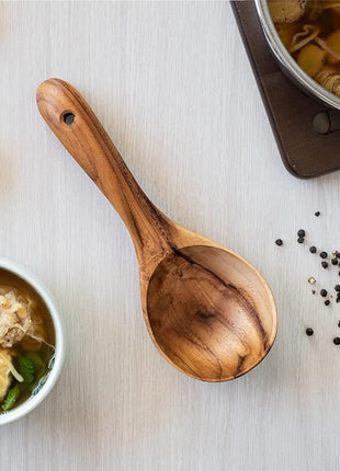 FAAY Short Handle Ladle, Eco Friendly Wooden Kitchen Tool, Hand Carved Unique Grain Server Gravy Ladle